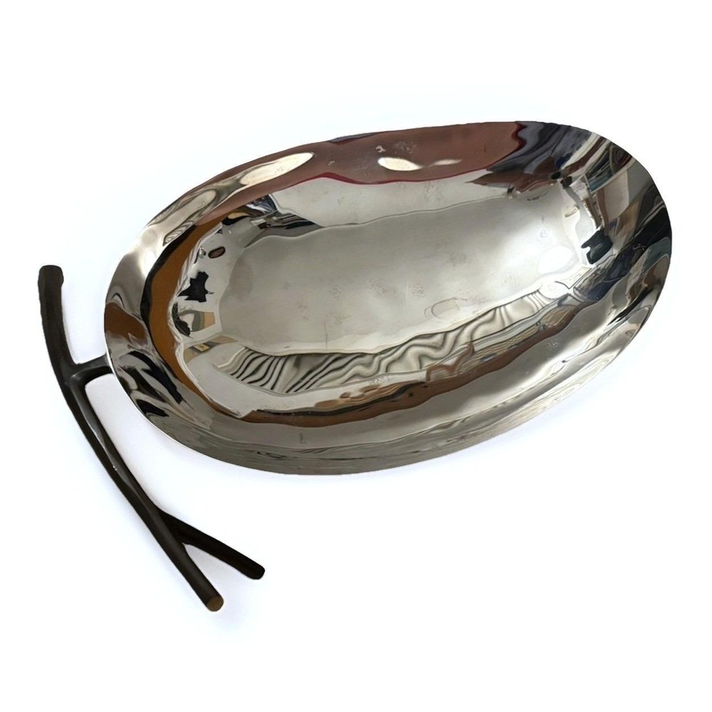 Michael Aram Bronzed Botanical Pod Modern Fruit Bowl Stainless Steel Silver - Picture 4 of 10